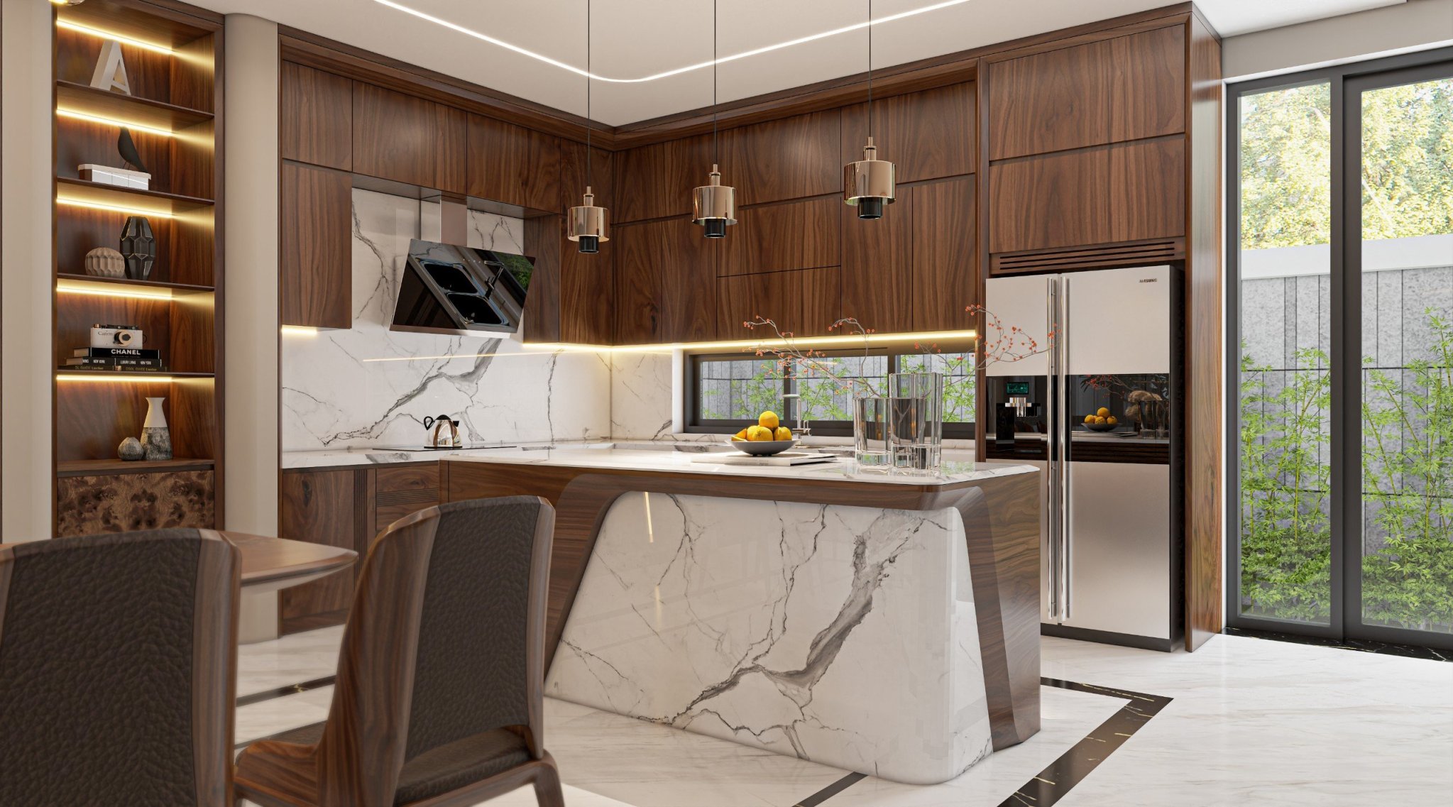 Nội thất nhà phố gỗ óc chó