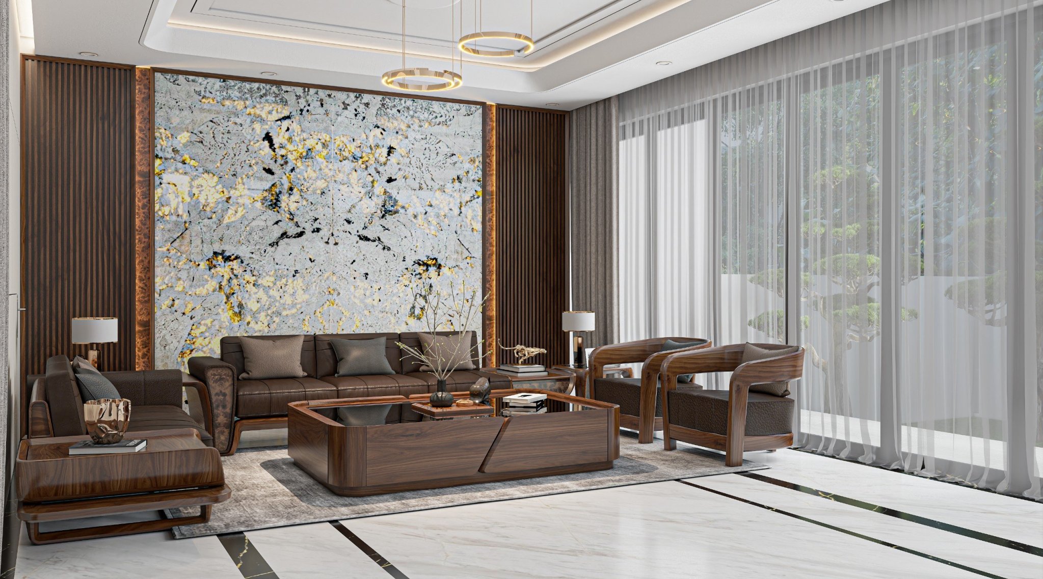 Nội thất nhà phố gỗ óc chó