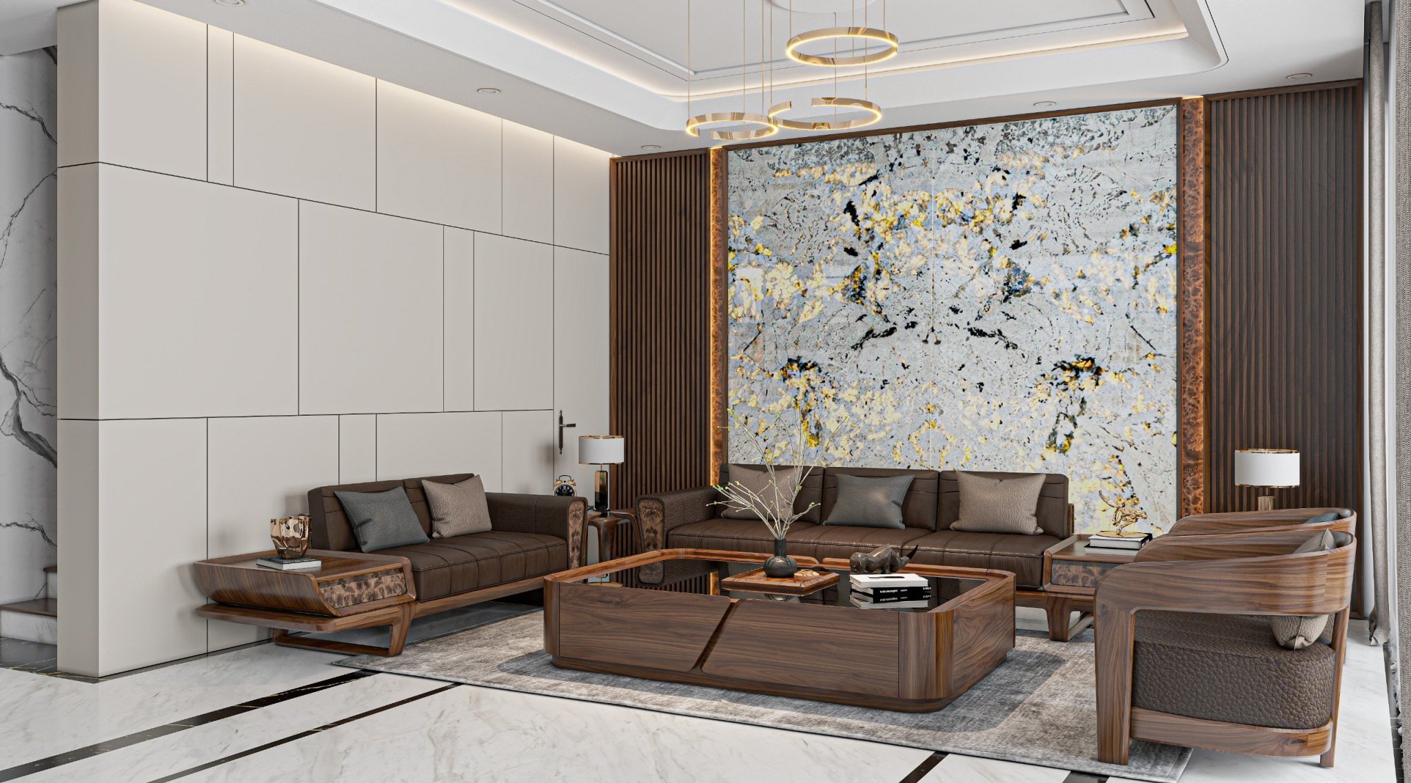 Nội thất nhà phố gỗ óc chó