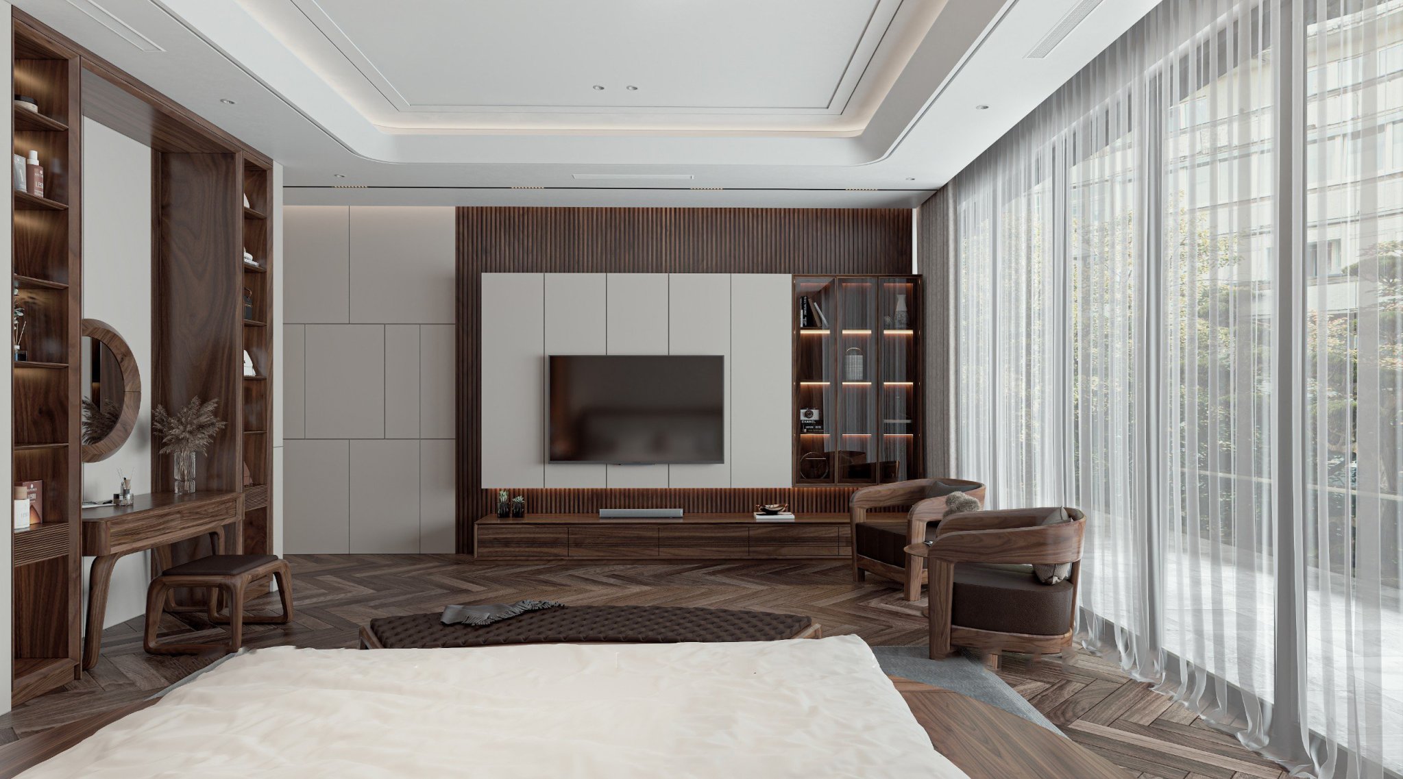 Nội thất nhà phố gỗ óc chó