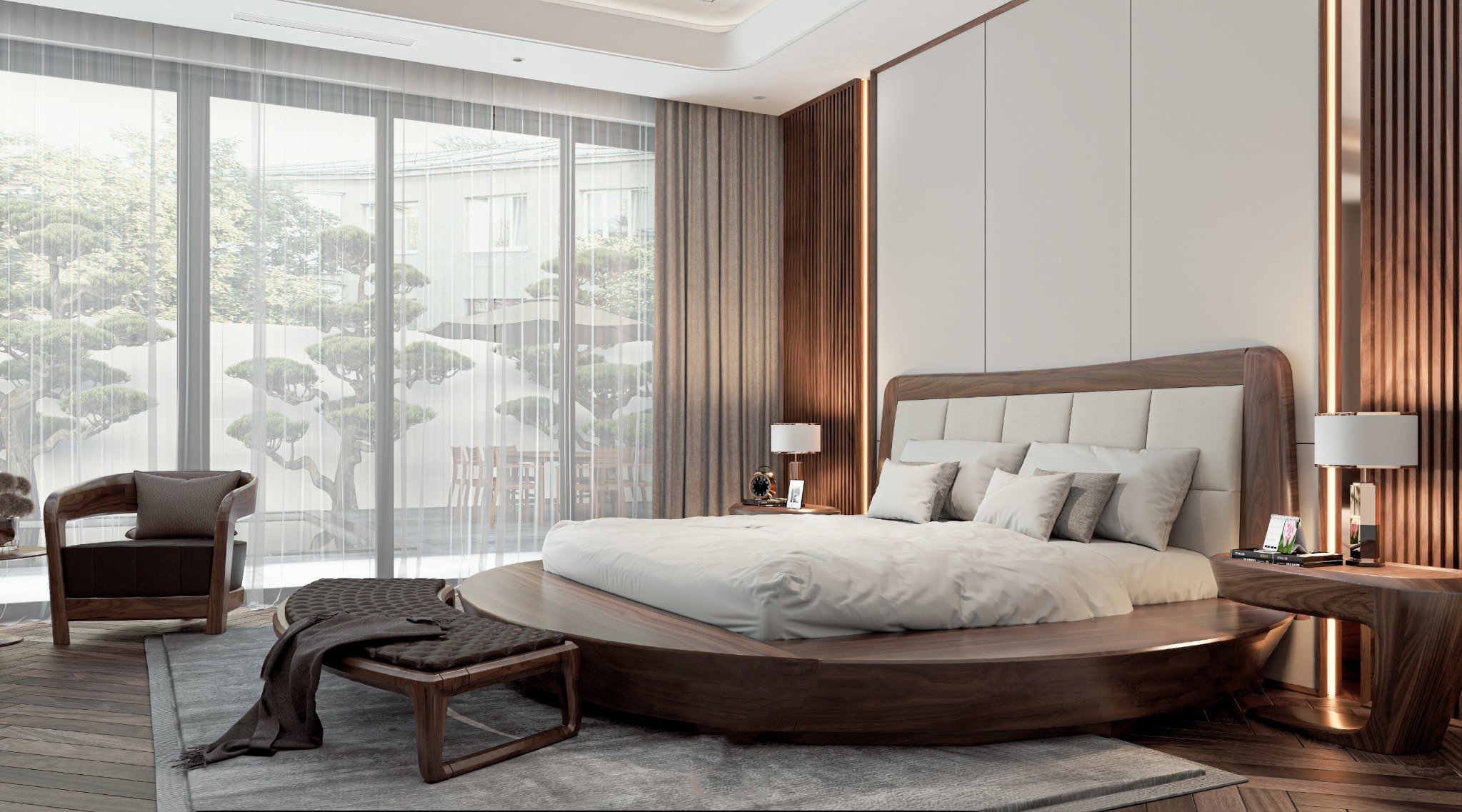 Nội thất nhà phố gỗ óc chó