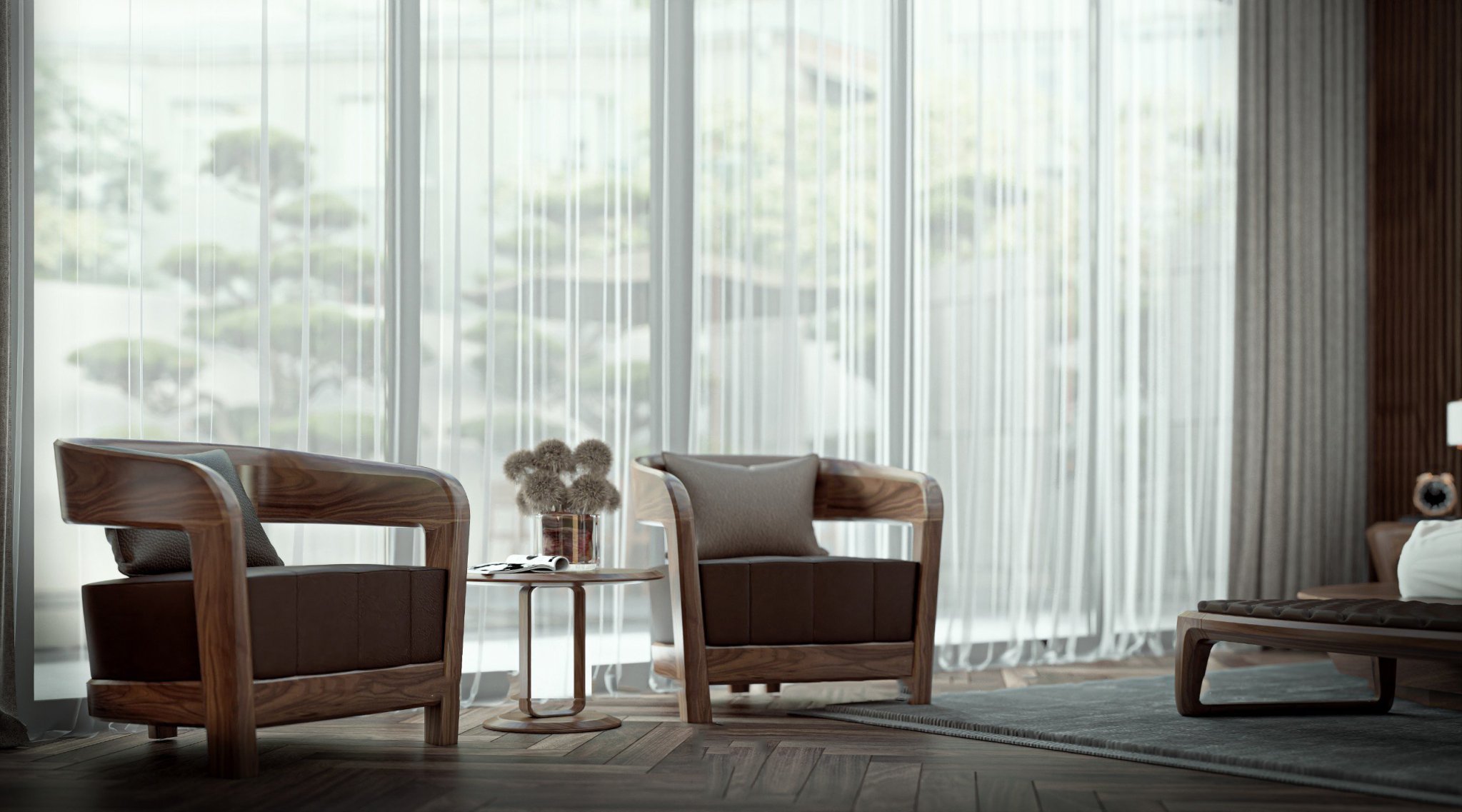 Nội thất nhà phố gỗ óc chó