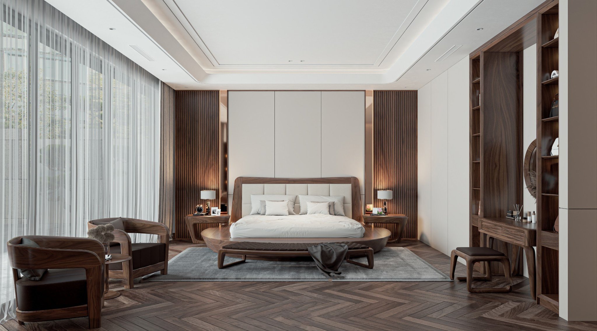 Nội thất nhà phố gỗ óc chó