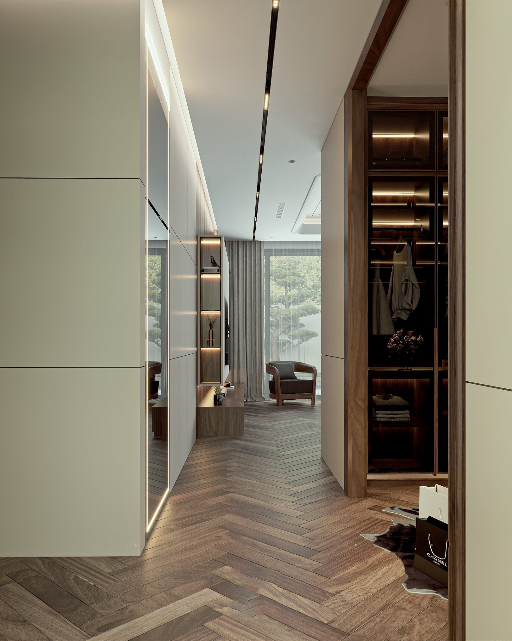 Nội thất nhà phố gỗ óc chó